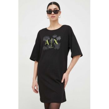 Armani Exchange rochie din bumbac culoarea negru, mini, oversize