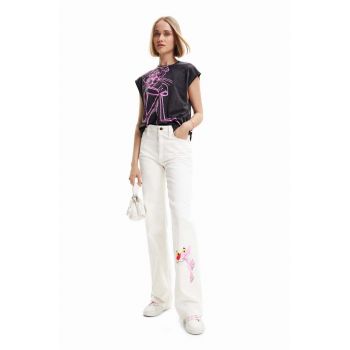 Desigual jeansi x Pantera Roz femei, culoarea alb, high waist ieftini