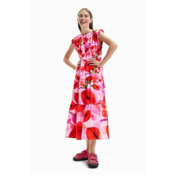 Desigual rochie din bumbac culoarea rosu, midi, oversize la reducere