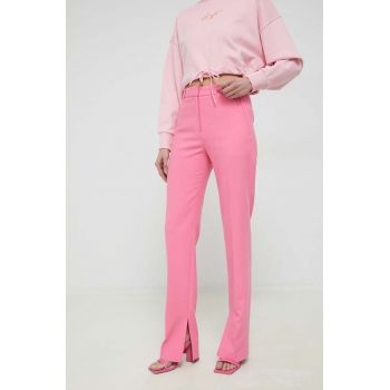 HUGO pantaloni femei, culoarea roz, drept, high waist la reducere