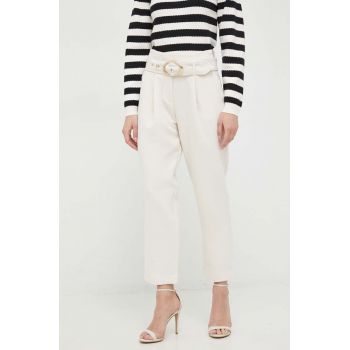 Morgan pantaloni femei, culoarea bej, drept, high waist