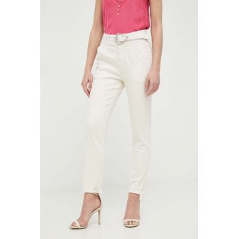 Morgan pantaloni femei, culoarea bej, drept, high waist