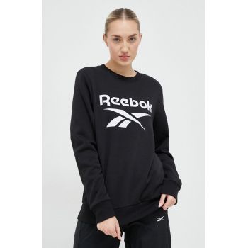 Reebok bluza femei, culoarea negru, cu imprimeu ieftin