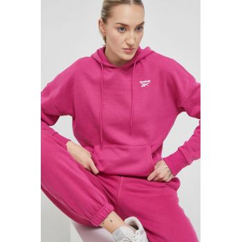 Reebok bluza femei, culoarea roz, cu glugă, neted