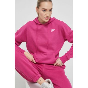 Reebok bluza femei, culoarea roz, cu glugă, neted