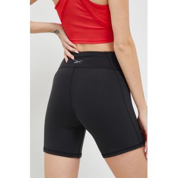 Reebok pantaloni scurți de antrenament Lux culoarea negru, neted, high waist