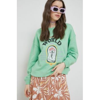 Roxy bluza femei, culoarea verde, cu imprimeu ieftin