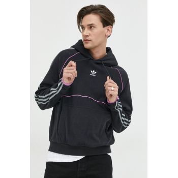 adidas Originals bluza barbati, culoarea negru, cu glugă, cu imprimeu