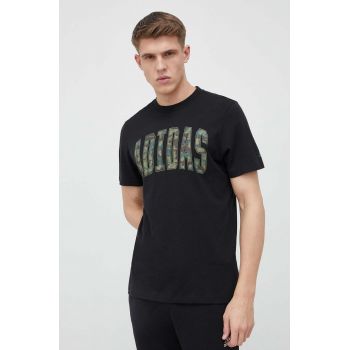 adidas tricou barbati, culoarea negru, cu imprimeu de firma original