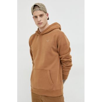 Hollister Co. bluza barbati, culoarea maro, cu glugă, neted