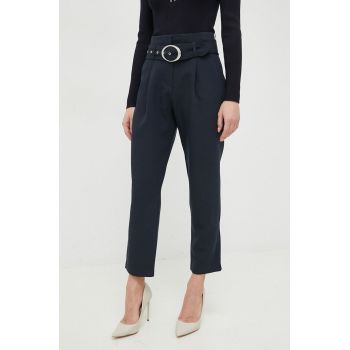 Morgan pantaloni femei, culoarea albastru marin, drept, high waist