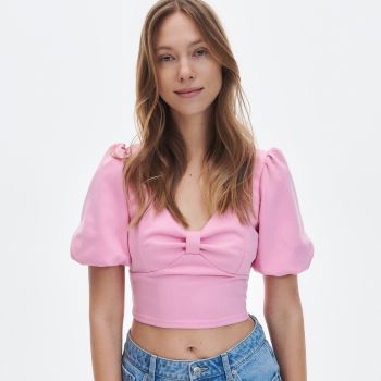 Reserved - Bluză cu decolteu decorativ - Roz