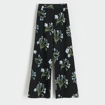 Reserved - Pantaloni jacard cu model floral - Multicolor