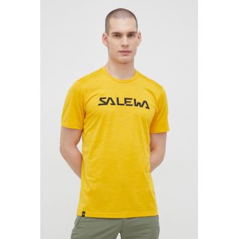 Salewa tricou sport Puez Hybrid 2 culoarea galben, cu imprimeu