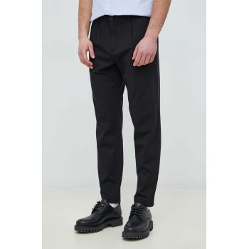 Sisley pantaloni barbati, culoarea negru, drept