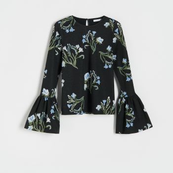 Reserved - Bluză jacard cu model floral - Multicolor