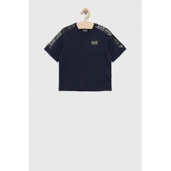 EA7 Emporio Armani tricou de bumbac pentru copii culoarea albastru marin, cu imprimeu de firma original