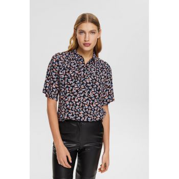 Bluza de viscoza cu imprimeu si buzunare pe piept