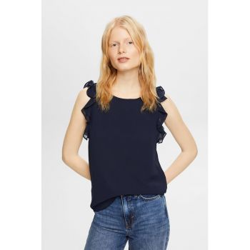 Bluza fara maneci cu model uni si volane