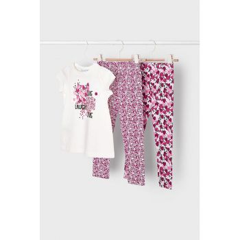 Set de colanti cu imprimeu floral si tricou - 3 piese