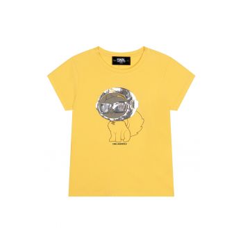 Tricou cu decolteu la baza gatului si imprimeu metalizat