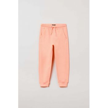 OVS pantaloni de trening din bumbac pentru copii culoarea roz, neted