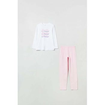 OVS pijamale de bumbac pentru copii culoarea alb, cu imprimeu