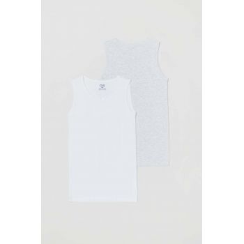 OVS top pijama copii 2-pack culoarea alb, melanj