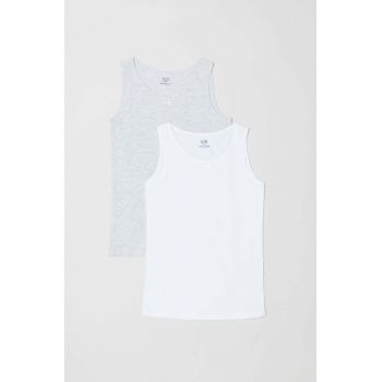 OVS top pijama copii 2-pack culoarea alb, melanj