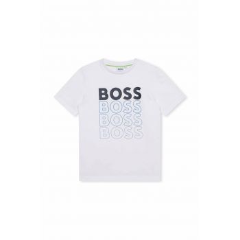 BOSS tricou de bumbac pentru copii culoarea alb, cu imprimeu