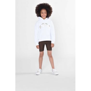 Michael Kors bluza copii culoarea alb, cu glugă, cu imprimeu ieftina