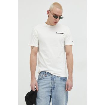 Tommy Jeans tricou din bumbac culoarea alb, cu imprimeu