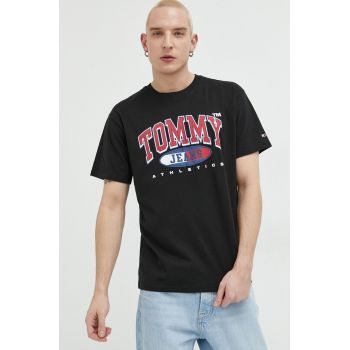 Tommy Jeans tricou din bumbac culoarea negru, cu imprimeu