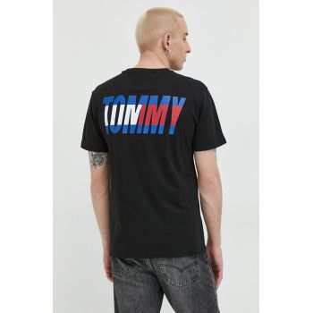 Tommy Jeans tricou din bumbac culoarea negru, cu imprimeu