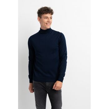 Pulover slim fit din amestec de lana cu guler inalt