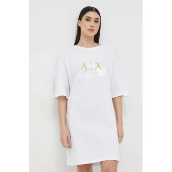 Armani Exchange rochie din bumbac culoarea alb, mini, oversize de firma originala