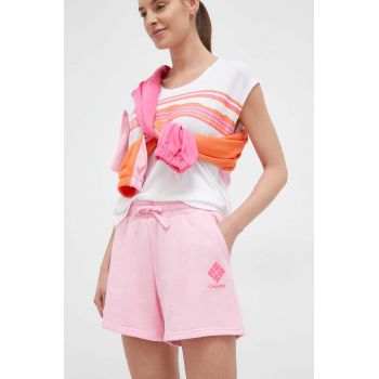 Columbia pantaloni scurți Trek femei, culoarea roz, cu imprimeu, high waist 2032941