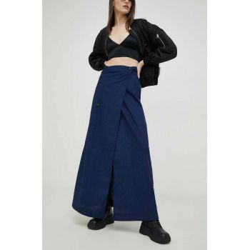 G-Star Raw fusta din bumbac culoarea albastru marin, maxi, drept