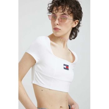 Tommy Jeans top femei, culoarea alb de firma original