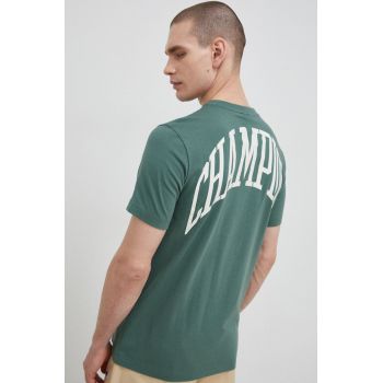 Champion tricou din bumbac culoarea verde, cu imprimeu de firma original