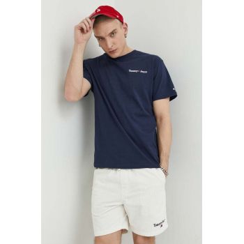 Tommy Jeans tricou din bumbac culoarea albastru marin, cu imprimeu