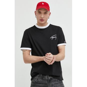 Tommy Jeans tricou din bumbac culoarea negru, cu imprimeu