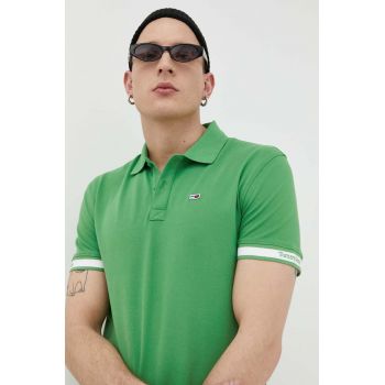 Tommy Jeans tricou polo barbati, culoarea verde, cu imprimeu