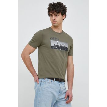 United Colors of Benetton tricou din bumbac culoarea verde, cu imprimeu