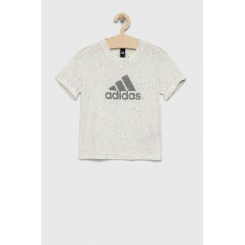 adidas tricou copii G FI BL culoarea bej, cu imprimeu