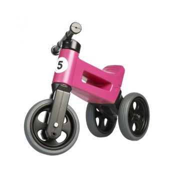 Bicicleta copii fara pedale Funny Wheels Rider Sport 2 in 1 Pink, transformabila din bicicleta cu 3 roti in 2 roti, varsta 1- 3 ani, inaltime scaun 27-29 cm, roti de cauciuc, greutate redusa 1,7 kg