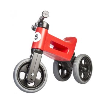 Bicicleta copii fara pedale Funny Wheels Rider Sport 2 in 1 Red, transformabila din bicicleta cu 3 roti in 2 roti, varsta 1- 3 ani, inaltime scaun 27-29 cm, roti de cauciuc, greutate redusa 1,7 kg