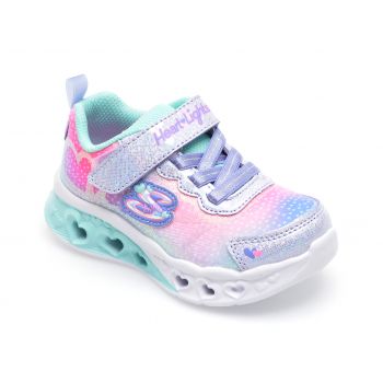 Pantofi sport SKECHERS mov, FLUTTER HEART LIGHTS, din material textil si piele ecologica
