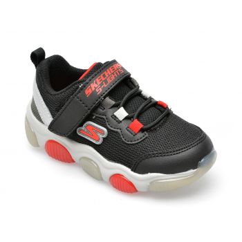 Pantofi sport SKECHERS negri, MIGHTY GLOW, din material textil si piele ecologica