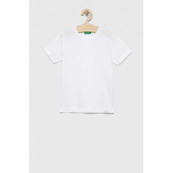 United Colors of Benetton tricou de bumbac pentru copii culoarea alb, neted